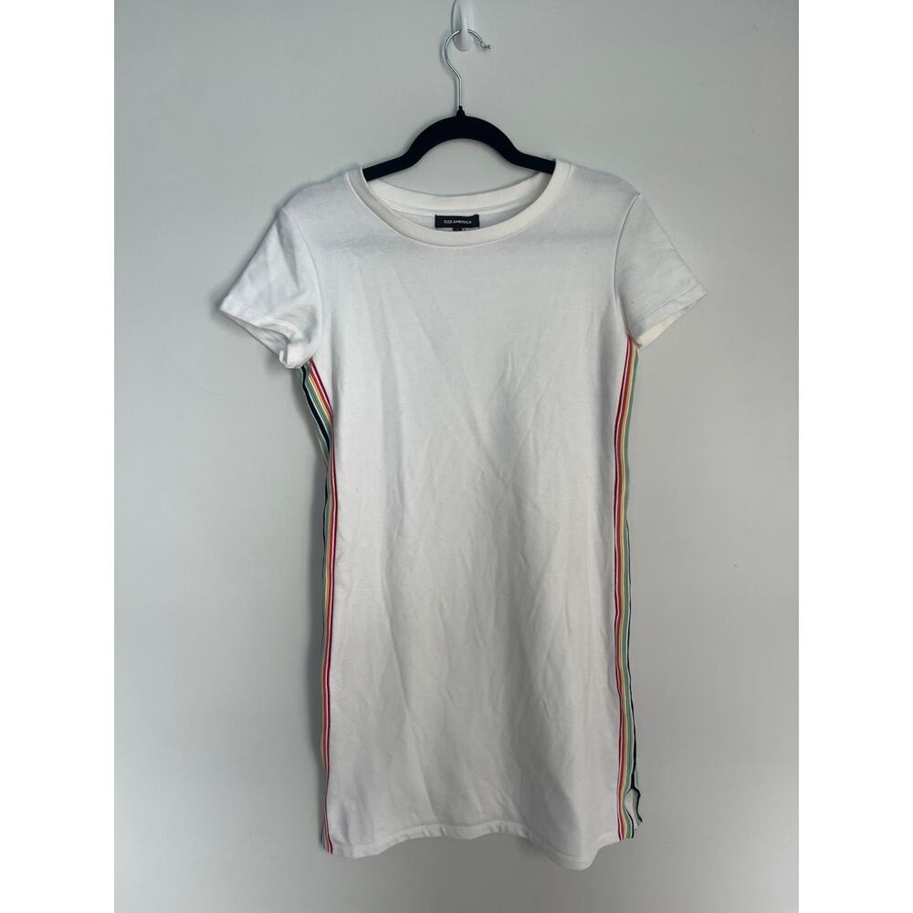 525 America T-Shirt Dress Women S White Rainbow Stripe Side Summer Vacation